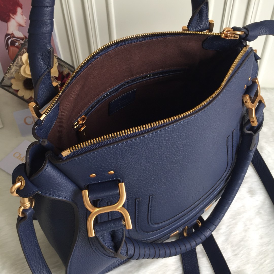 Chloe Large Marcie Bag In Navy Grained Leather